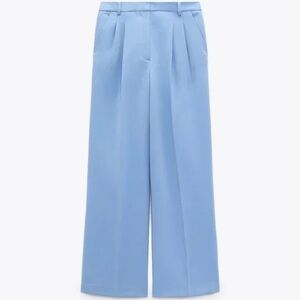 Zara Wide Leg Trousers With Darts in powder blue